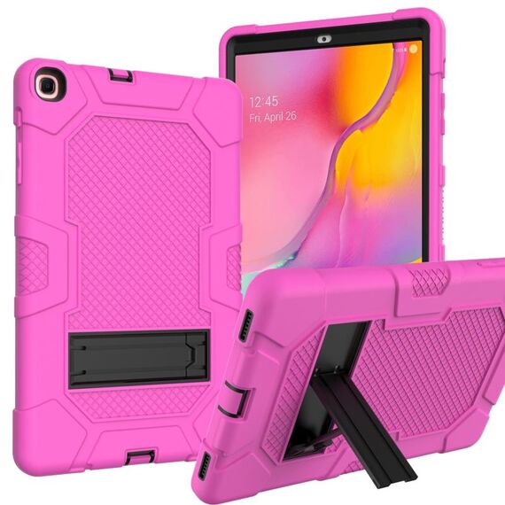 Per Samsung Galaxy Tab A 10.1 (2019) / T510 Custodia protettiva in silicone antiurto per robot a colori a contrasto + custodia protettiva per PC con supporto (rosa rossa nera)