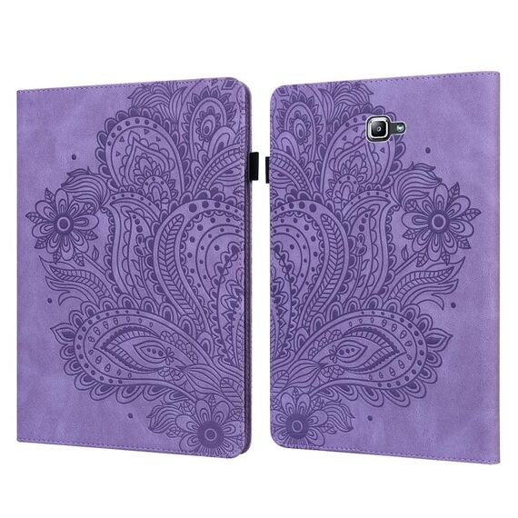 Per Samsung Galaxy Tab A 10.1 (2016) T580 Custodia in pelle con vibrazione orizzontale in TPU + PU con motivo a rilievo pavone con supporto, slot per schede e portafoglio (viola)