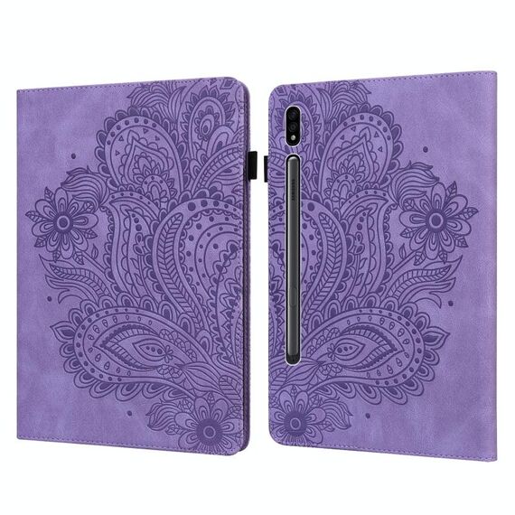 Per Samsung Galaxy Tab S8 / GALAXY TAB S7 T875 PEACCK Pattern Embossed Pattern TPU + PU Custodia in pelle flip orizzontale con supporto e carte da stampa e portafoglio (viola)