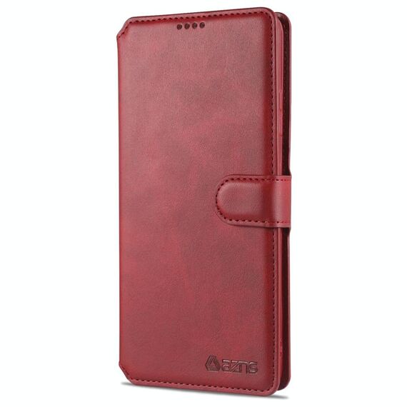 Per Samsung Galaxy S21 Ultra AZNS Custodia in pelle a vibrazione orizzontale con struttura in vitello con supporto e slot per schede, portafoglio e cornice per foto (rosso)