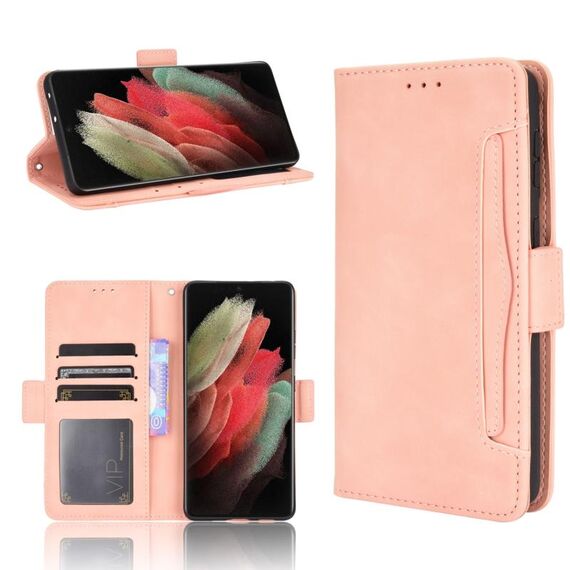 Per Samsung Galaxy S21 Custodia in pelle a vibrazione orizzontale con motivo al polpaccio ultra pelle con supporto, slot per schede e cornice per foto (rosa)