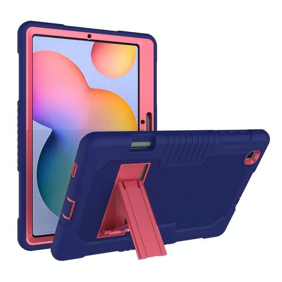 Custodia protettiva in silicone antiurto per robot a colori a contrasto + custodia protettiva per PC con supporto per Samsung Galaxy Tab S6 Lite P610 (blu navy rosa)