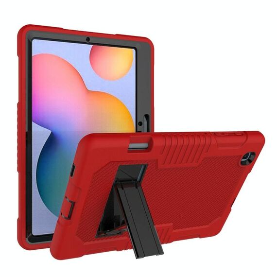 Custodia protettiva in silicone antiurto per robot colore a contrasto + custodia protettiva per PC con supporto per Samsung Galaxy Tab S6 Lite P610 (rosso nero)