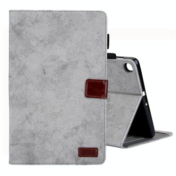 Per Galaxy Tab A 8.0 e S Pen (2019) Custodia in pelle ribaltabile orizzontale stile business, con supporto e slot per schede, cornice per foto e funzione di sospensione / sveglia (grigio)