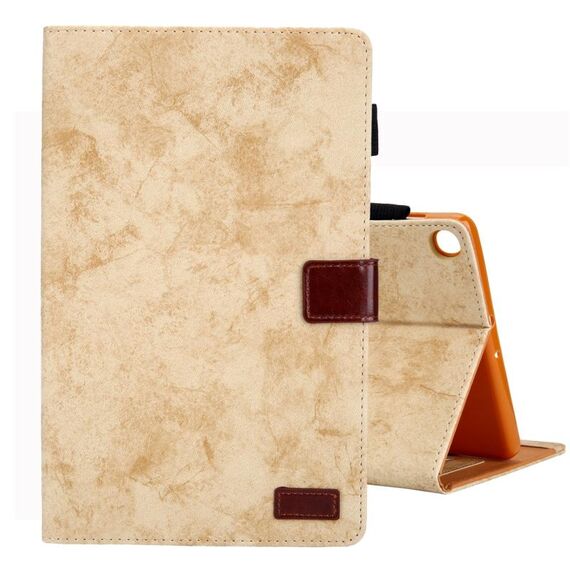 Per Galaxy Tab A 8.0 e S Pen (2019) Custodia in pelle ribaltabile orizzontale stile business, con supporto e slot per schede, cornice per foto e funzione di sospensione / sveglia (giallo)