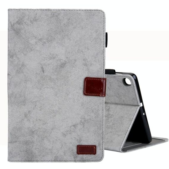 Per Galaxy Tab A 10.1 (2019) Custodia in pelle a ribaltamento orizzontale stile business, con supporto e slot per schede, cornice per foto e funzione di sospensione / sveglia (grigio)