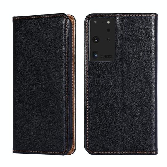 Per Samsung Galaxy S21 Ultra 5G PU + TPU lucido olio tinta unita custodia in pelle con vibrazione orizzontale magnetica con supporto e slot per schede e portafoglio (nero)