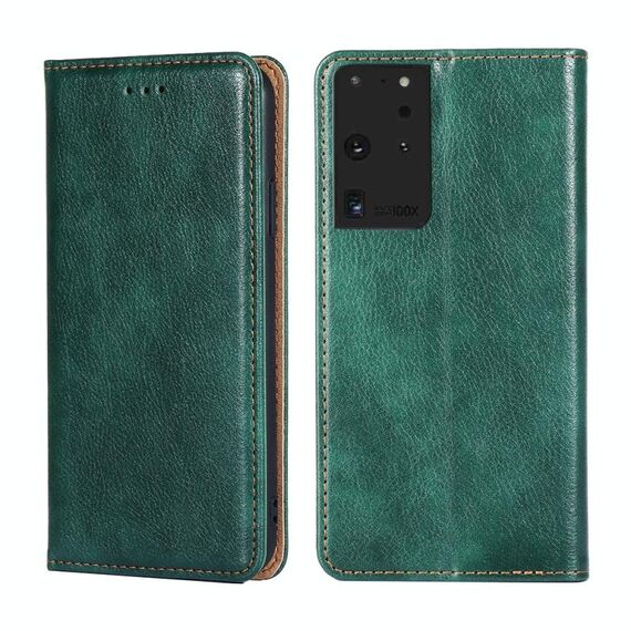 Per Samsung Galaxy S21 Ultra 5G PU + TPU lucido olio tinta unita custodia in pelle con vibrazione orizzontale magnetica con supporto, slot per schede e portafoglio (verde)