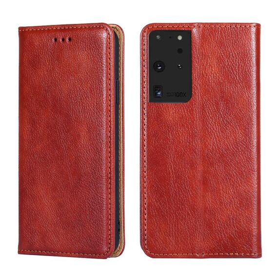 Per Samsung Galaxy S21 Ultra 5G PU + TPU Gloss Oil Custodia in pelle magnetica orizzontale a tinta unita con supporto, slot per schede e portafoglio (marrone)