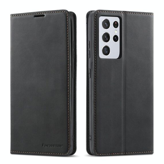 Per Samsung Galaxy S21 Ultra 5G Forwenw Dream Series Oil Edge Custodia in pelle a vibrazione orizzontale con magnetismo forte con supporto e slot per schede e portafoglio e cornice per foto (nero)