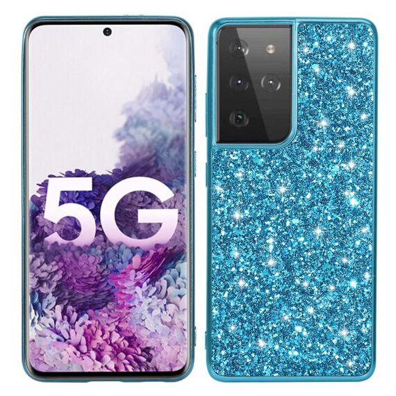 Custodia protettiva in TPU antiurto con polvere glitterata per Samsung Galaxy S21 Ultra 5G (blu)