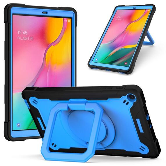 Per Samsung Galaxy Tab A10.1 (2019) T510 Custodia in silicone antiurto per robot a colori a contrasto + custodia per PC con supporto per cinturino (nero + blu)