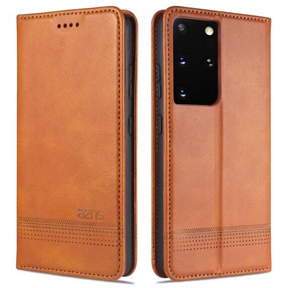 Per Samsung Galaxy S21 Ultra 5G AZNS Custodia in pelle a vibrazione orizzontale con struttura in vitello magnetico con slot per schede e supporto e portafoglio (marrone chiaro)