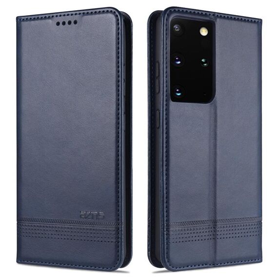 Per Samsung Galaxy S21 Ultra 5G AZNS Custodia in pelle a vibrazione orizzontale con struttura magnetica in vitello con slot per schede e supporto e portafoglio (blu scuro)