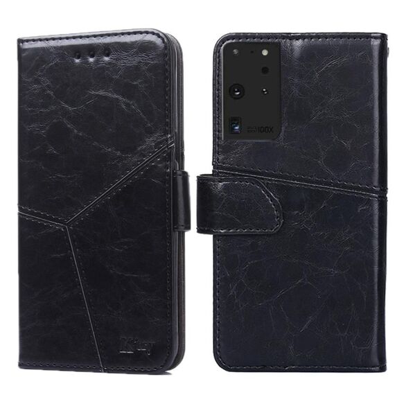 Per Samsung Galaxy S21 Ultra 5G con cucitura geometrica orizzontale Flip TPU + custodia in pelle PU con supporto e slot per schede e portafoglio (nero)