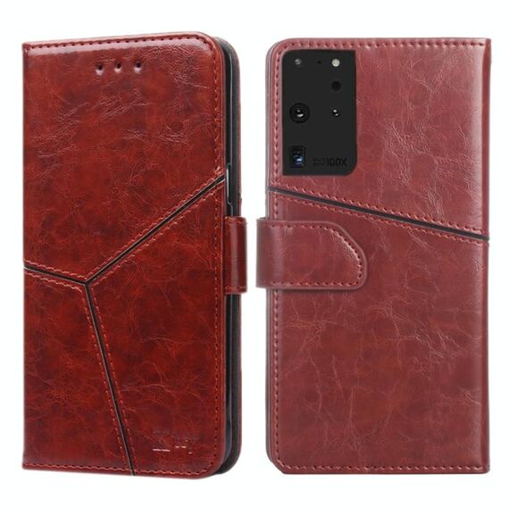 Per Samsung Galaxy S21 Ultra 5G con cucitura geometrica orizzontale Flip Custodia in TPU + pelle PU con supporto e slot per schede e portafoglio (marrone scuro)