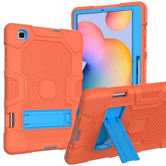 Per Samsung Galaxy Tab S6 Lite P610 Robot a colori a contrasto Custodia protettiva in silicone antiurto + PC con supporto (arancione blu)