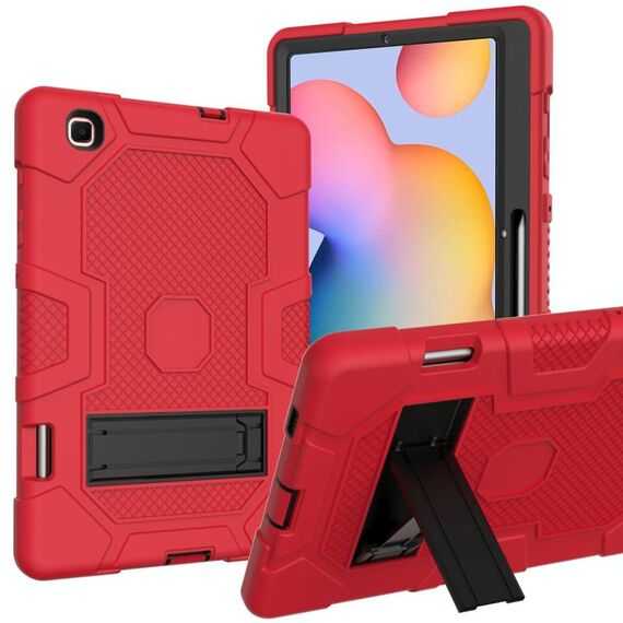 Per Samsung Galaxy Tab S6 Lite P610 Robot a colori a contrasto Custodia protettiva in silicone antiurto + PC con supporto (rosso nero)