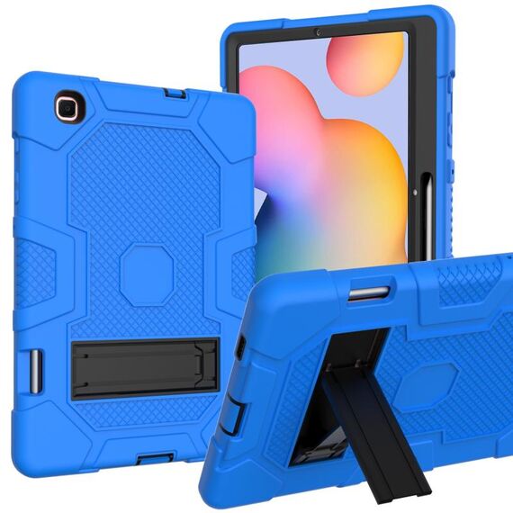 Per Samsung Galaxy Tab S6 Lite P610 Robot a colori a contrasto Custodia protettiva in silicone antiurto + PC con supporto (blu scuro nero)