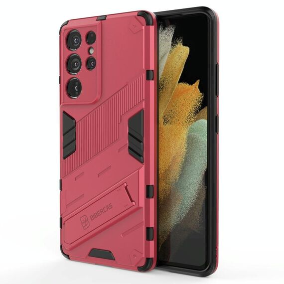 Per Samsung Galaxy S21 Ultra 5G Punk Armor 2 in 1 PC + Custodia antiurto in TPU con supporto invisibile (rosso chiaro)
