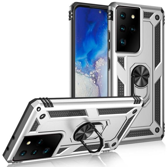 Per Samsung Galaxy S21 Ultra 5G Custodia protettiva antiurto in TPU + PC con supporto girevole a 360 gradi (argento)