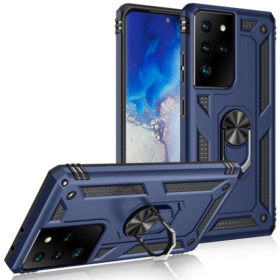 Per Samsung Galaxy S21 Ultra 5G Custodia protettiva antiurto in TPU + PC con supporto girevole a 360 gradi (blu)
