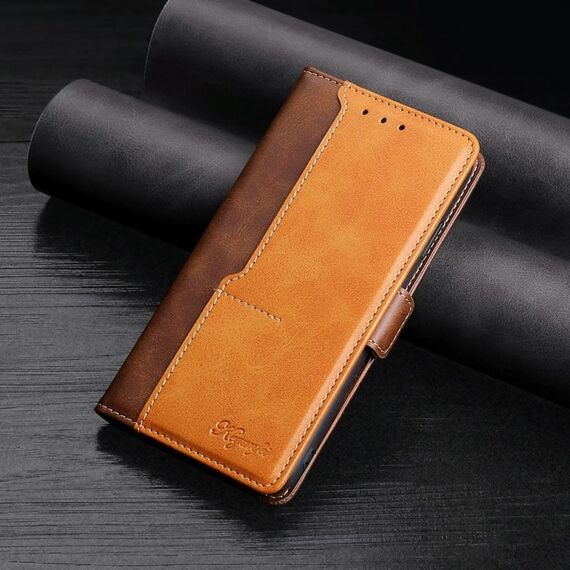 Per Samsung Galaxy S21 Ultra 5G Retro Texture Contrasto Colore Fibbia laterale Custodia in pelle a ribaltamento orizzontale con supporto, slot per schede e portafoglio (marrone)