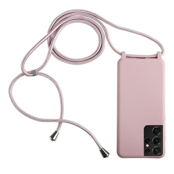 Per Samsung Galaxy S21 Ultra 5G Candy Colors Custodia protettiva TPU con cordino (oro rosa)
