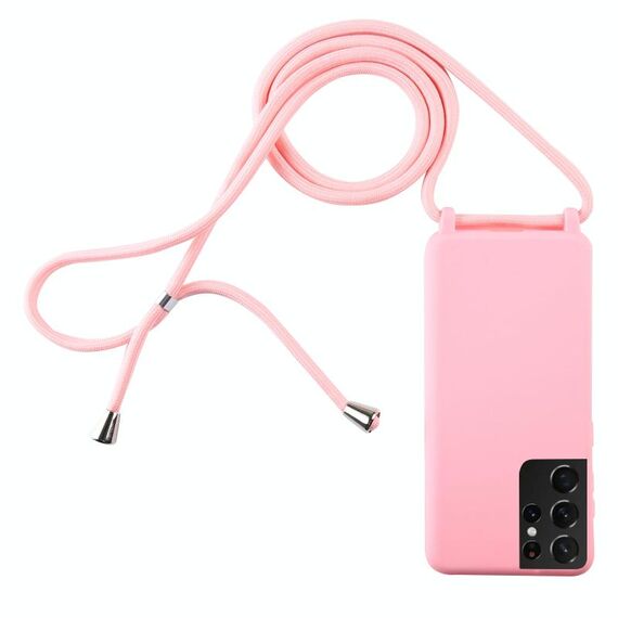 Per Samsung Galaxy S21 Ultra 5G Candy Colors Custodia protettiva in TPU con cordino (rosa)