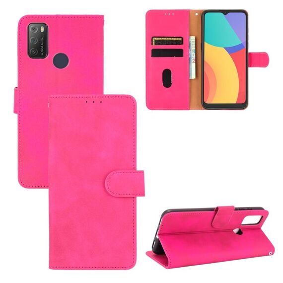 Per Alcatel 1s (2021) Pelle di colore solido Feel Feel Birghetto Magnetico Flip Horizontal Flip Flip Texture in pelle PU con supporto e carta Slot & Portafoglio (Rose Red)