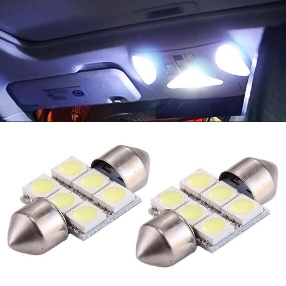 Lampada da lettura con lampadina per auto a 6 LED super bianchi da 2 pezzi da 31 mm