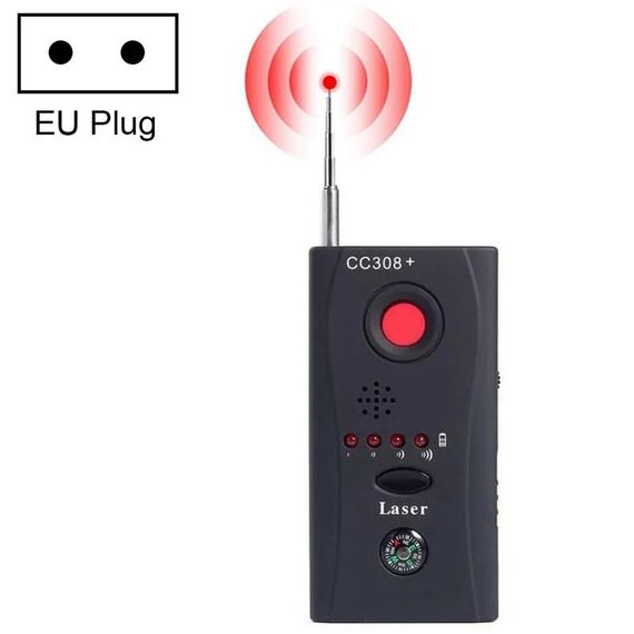 CC308 + Rilevatore di lenti per telecamera wireless multipla Rilevatore di segnali a onde radio Rilevatore di dispositivi GSM RF a gamma completa (nero)