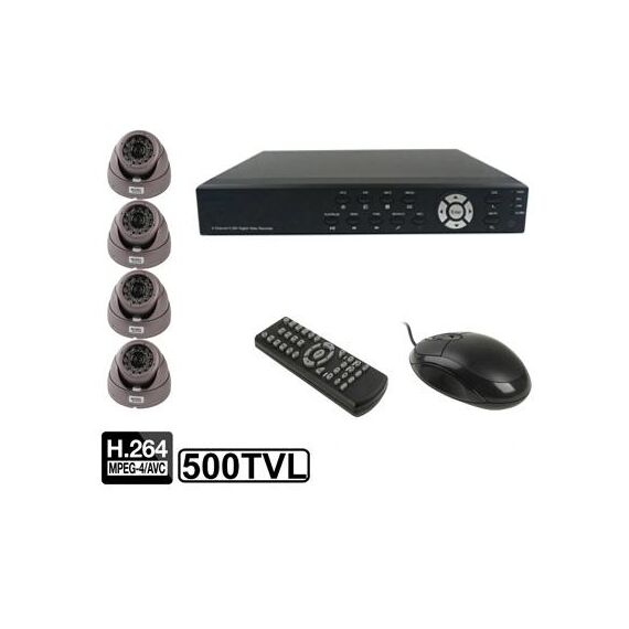 Kit videoregistratore digitale integrato a 4 canali (1/3 Sony CCD, 500TVL, 24 x LED IR, obiettivo 6mm, distanza IR: 25m, H.264 (8204EV + 622A)