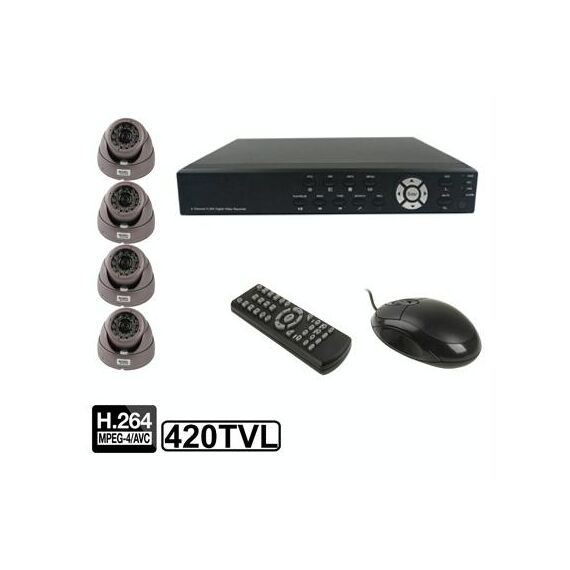 Kit videoregistratore digitale integrato a 4 canali (1/4 Sharp CCD, 420TVL, 24 x LED IR, obiettivo 6mm, distanza IR: 25m, H.264 (8204EV + 622A)