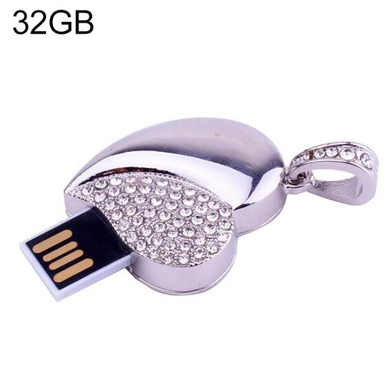 Disco flash USB con gioielli in diamanti a forma di cuore in argento, speciale per regali di San Valentino (32 GB)