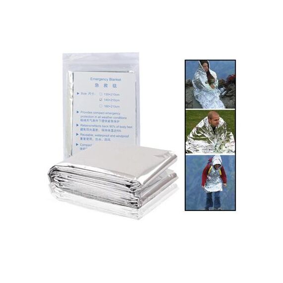 Coperta di emergenza antivento compatta leggera alluminizzata (dimensioni: 130x210 cm) (argento)
