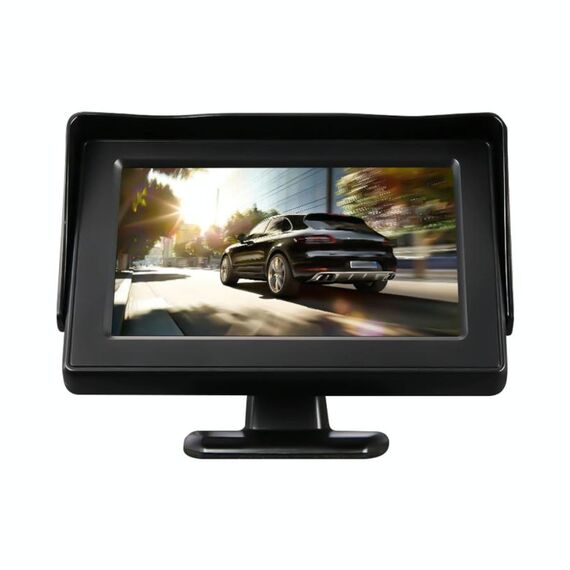 Monitor a colori per auto da 4,3 pollici con supporto angolare regolabile e parasole universale, doppio ingresso video