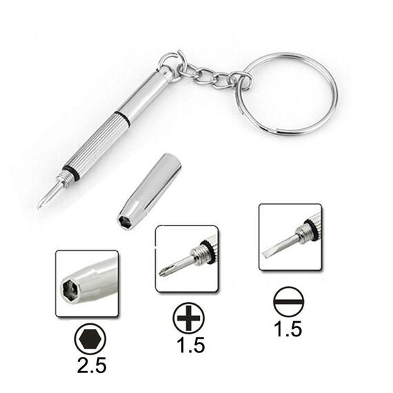 Kit di riparazione 3 in 1 Portachiavi con 3 cacciaviti: Croce 1.5, Dritto 1.5, Dado a stella M2.5 per smartphone, orologi, occhiali (argento)