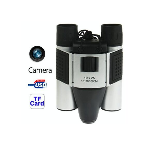 10 × 25 mm 5 in 1 (fotocamera binoculare + videocamera + fotocamera digitale + videocamera per PC + lettore di schede TF) Binocolo per fotocamera digitale, campo visivo: 101 m / 1000 m, dimensioni: 135 × 100 × 24 mm