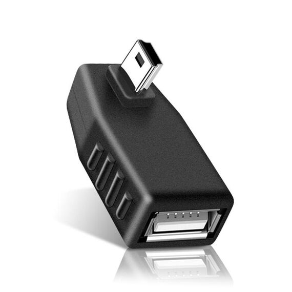 Adattatore mini USB maschio a USB 2.0 AF con angolo retto di 90 gradi, supporto funzione OTG (nero)