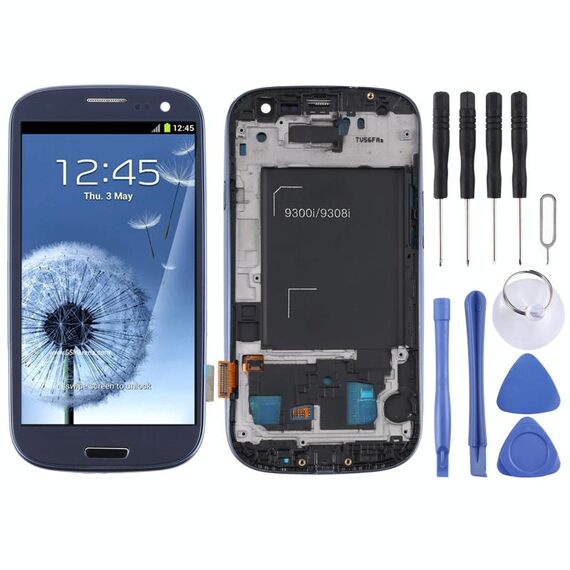 Schermo LCD originale Super AMOLED per Samsung Galaxy SIII/i9300 digitalizzatore assemblaggio completo con cornice (blu)