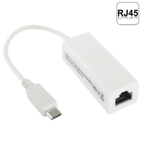 Adattatore Ethernet micro USB 2.0 per tablet PC / Android TV, lunghezza: 20 cm (bianco)