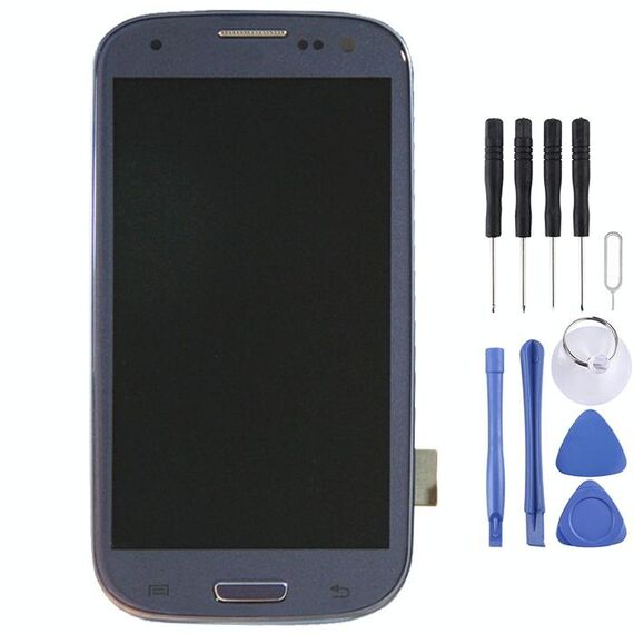 Display LCD originale + pannello touch con cornice per Galaxy SIII LTE / i9305 (blu)