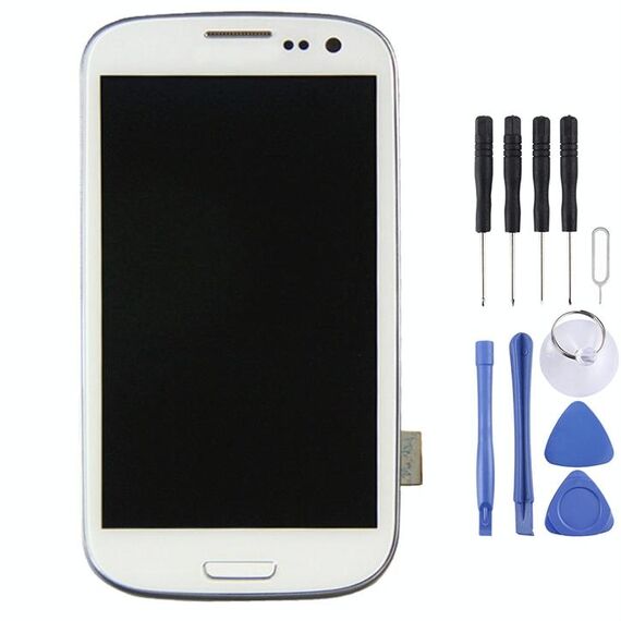 Display LCD originale + pannello touch con cornice per Galaxy SIII LTE / i9305 (bianco)