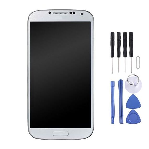 Display LCD originale + pannello touch con cornice per Galaxy S4 / i9500 (bianco)