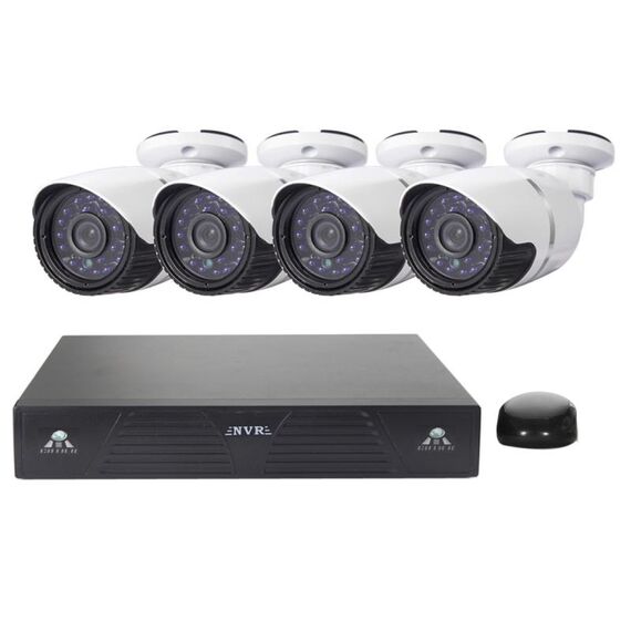 Kit NVR telecamera IP Bullet 4CH H.264 720P HD, visione notturna IR 30m, supporto ingresso video / audio