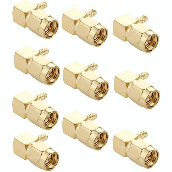 10 PCS Connettore maschio SMA a crimpare placcato oro Adattatore connettore RF ad angolo retto da 90 gradi per cavo RG174 / RG316 / RG179