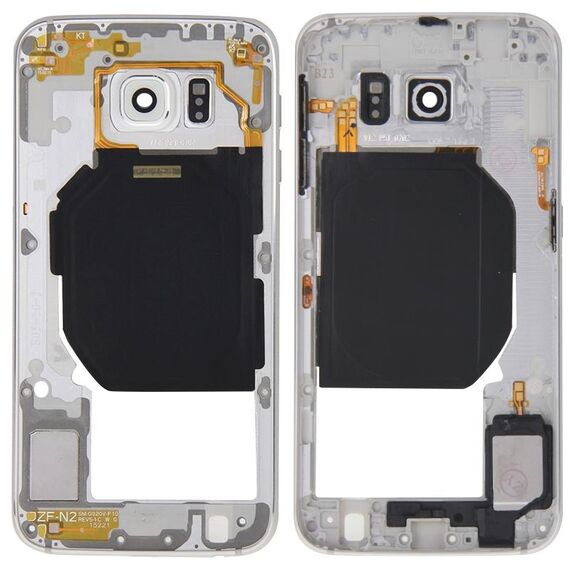 Per Galaxy S6 / G920F Piastra posteriore Custodia Pannello obiettivo fotocamera con tasti laterali e cicalino suoneria altoparlante (bianco)
