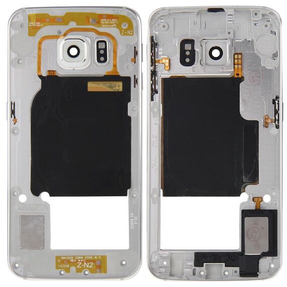 Per Galaxy S6 Edge / G925 Piastra posteriore Custodia Pannello obiettivo fotocamera con tasti laterali e cicalino suoneria altoparlante (argento)