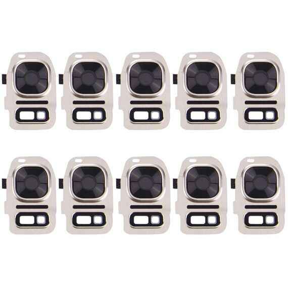 Per Galaxy S7 / G930 10 pezzi copriobiettivo fotocamera posteriore + staffa torcia (oro)